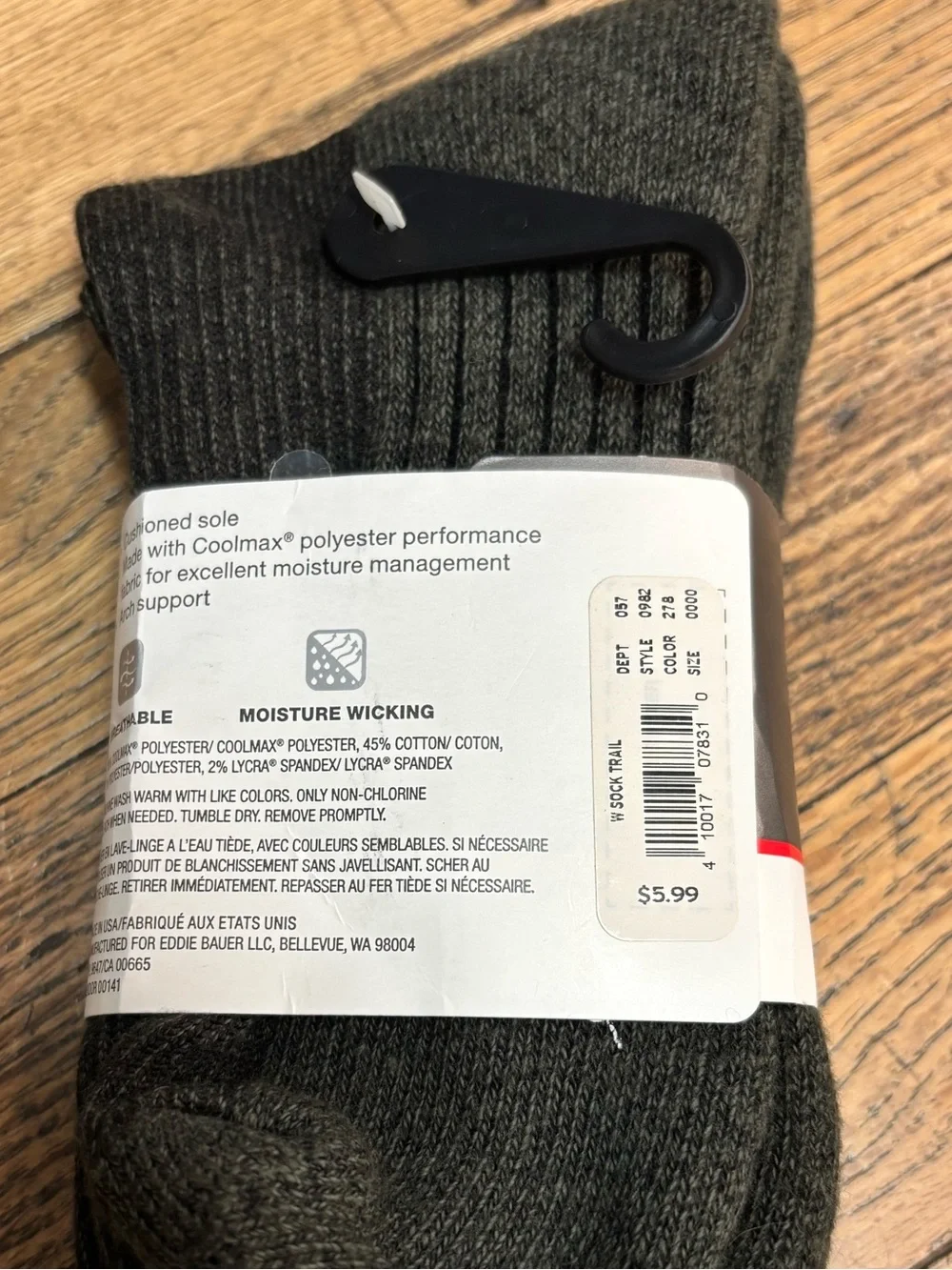 Eddie Bauer Men's Olive Green Crew Hiking Socks